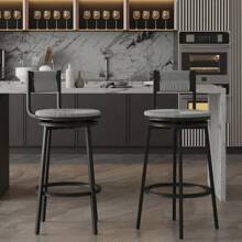 Gray Set Of 2 Counter Height Bar Stools With Footrest Swivel Hand Weaving Dining Chairs Farmhouse Armless Kitchen Barstools (Gray),Yifei Store