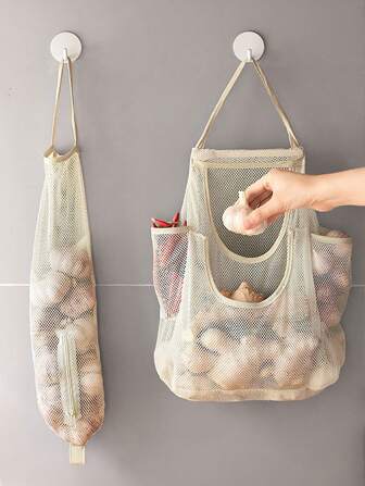 1pc 水果蔬菜挂袋网袋壁挂式购物袋垃圾袋收纳网袋 厨房洋葱姜蒜储物袋大容量便携果蔬挂袋水果蔬菜收纳网袋镂空通风透气网袋厨房蔬菜水果收纳袋 多功能便携式挂袋网袋杂物收纳储物挂兜