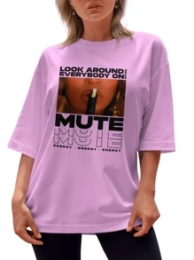 Mute Shh Look Around Beyonce Streetwear Shirt - Màu Hồng baby - Xem 2