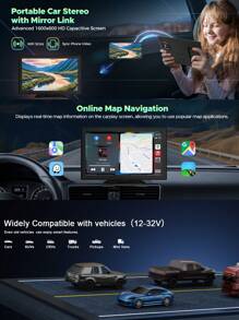 1 套，倒车后视摄像头 1080P 防水夜视，带 9 英寸大高清便携式蓝牙 CarPlay 车载触摸屏，无线车载立体声音响，支持 Apple CarPlay 和 Android Auto，适用于所有汽车的车载播放器/导航/多媒体 - 黑色 - 查看 8