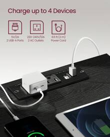 VASAGLE Nightstand With Charging Station, Bedside Table, Side End Table With 3 Drawers, 2 AC Outlets, 2 USB Ports, Beveled Drawer Fronts, For Bedroom, Modern, Ebony Black - màu đen - Xem 2