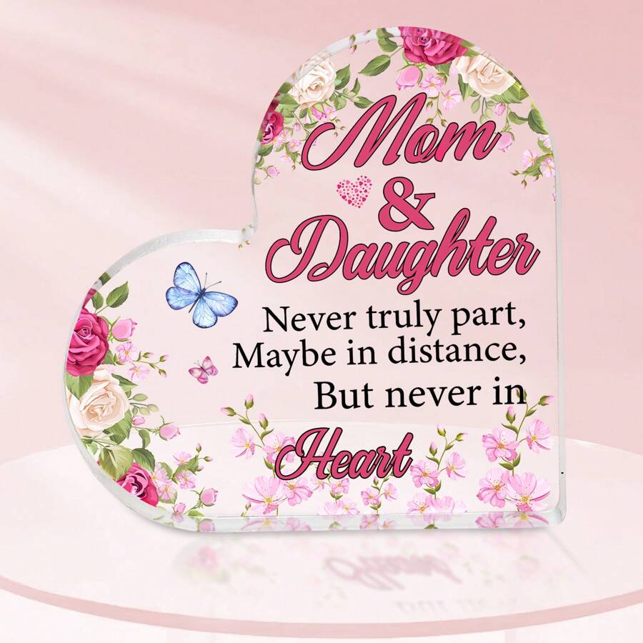 Mẹ & Con Gái-1pc Slogan Graphic Trong suốt Acrylic Thiết kế trái tim Thiết kế thủ công Mảng trang trí thủ công, Không bao giờ thực sự là một phần, Có thể ở khoảng cách, Nhưng không bao giờ trong trái tim, Quà sinh nhật cho mẹ, Quà tặng tình yêu dành cho mẹ, Quà tặng ngày lễ tạ ơn cho mẹ, Quà Giáng sinh cho mẹ, Món quà phong cách đẹp cho nữ, Món quà hoàn hảo cho nữ, Thích hợp cho sinh nhật, Giáng sinh, Lễ tạ ơn, Ngày kỷ niệm, Ra đi, Đồ lưu niệm Chặn giấy, Quà lưu niệm, Trang trí bàn cho phòng, Nhà, Văn phòng, Phong cách đơn giản - Nhiều màu - Xem 1