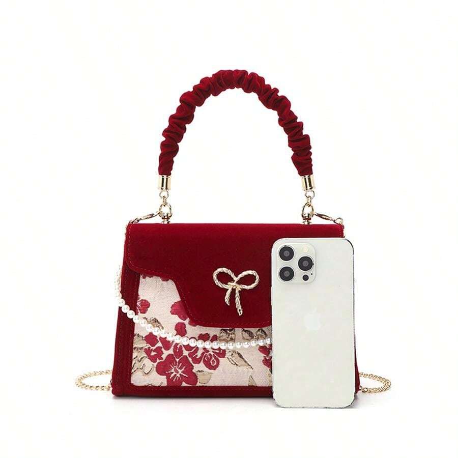 Sac à Main De Mariée En Satin Blanc Décoré De Fleurs - Pochette De Poupée - Environ 22x21 Cm - Cadeau Mariage - 8