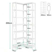 Tribesigns Eck-Bücherregal, 7-stöckiges Industrielles Eckregal, Holz und Metall Ecke Etagere Bücherregal, Freistehendes Lagerregal für Wohnzimmer, Küche, Home Office, Rustikales Braun - Weiss - Übersicht 4