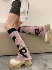 1 双女士 Y2K 风格可爱心形针织腿套，甜美酷炫洛丽塔腿套秋冬款 - 彩色 - 查看 5