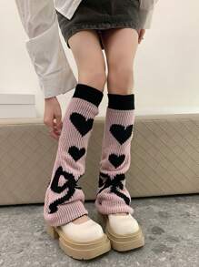 1 双女士 Y2K 风格可爱心形针织腿套，甜美酷炫洛丽塔腿套秋冬款 - 彩色 - 查看 6