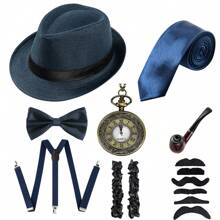 8 件纯色复古了不起的盖茨比男士配饰套装、配饰套装、万圣节舞会服装角色扮演派对