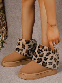 Botas de nieve con forro térmico y estampado de leopardo para mujeres, nuevas para el otoño-invierno 2024, con suela gruesa y cortas - Marrón - Ver 7