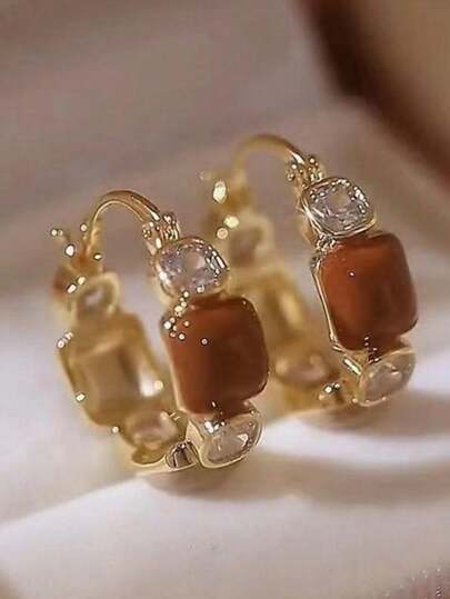 1pair Elegant European-Style CZ Encrusted Water Drop Crystal Earrings, Luxury High-End Earring Studs