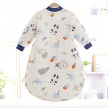 1件卡通圆底婴儿睡袋，2.5托克薄垫，温暖柔软，可拆卸袖子，防踢被，适合秋冬季 - 藍色 - 查看 3