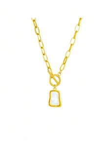 1pc Luxurious Stainless Steel Minimalist Retro Shell Pendant Necklace For Women, Short Style Sweater Chain, Block Shaped, Non-Fading Neck Accessory