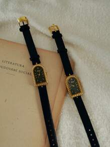 1 件法国凯旋门复古皮革表带防水女士手表，精致优雅休闲手表，3D 手工表盘，奢华时尚个性化适合日常生活和聚会 - 黑色 - 查看 4