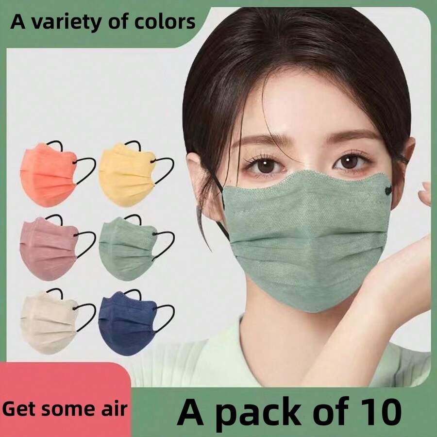 10pcs Women Disposable Multi-Color Face Mask, Fashionable, Breathable, UV-Protection - Multicolor - View 1