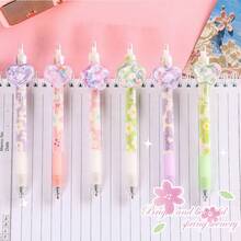 6支/套小花朵造型中性笔 0.5mm 细头黑色可爱卡哇伊笔 居家办公必备文具学校用品 - 黑色 - 查看 6