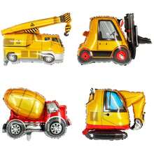 1 pieza Globo de aluminio con decoración de grúa, montacargas, excavadora, vehículo de ingeniería de dibujos animados para decoración de fiesta de cumpleaños - Multicolor - Ver 3
