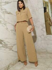 CONJUNTO FEMININO CALÇA SOCIAL E CAMISA COM BOTÃO CLASSIC CASUAL PREMIUM