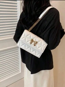 Túi đeo vai dây xích cao cấp dành cho nữ, túi đeo chéo thời trang đa năng, đựng vừa điện thoại và ví, hàng mới về. - trắng - Xem 4