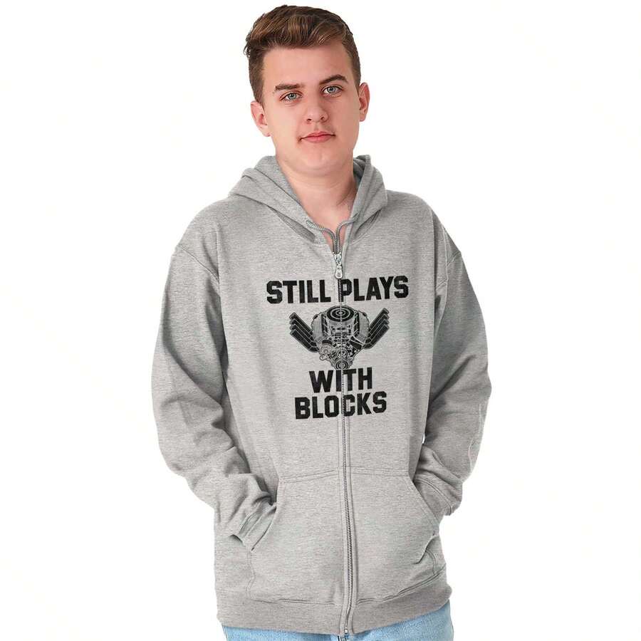 Still Plays With Blocks Mechanic Zip Up Hoodie Mens Womens - Sport Grey - 查看 1