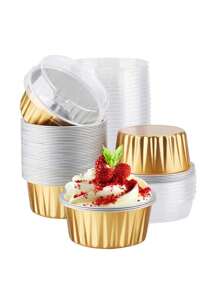 20 piezas Caja redonda de aluminio con tapa, caja de embalaje de alimentos, diversas cajas de aluminio para hornear, contenedores de alimentos para hornear, pasteles, pudines y postres, resistentes a altas temperaturas para fiestas, eventos y actividades al aire libre