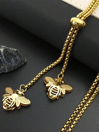 时尚蜜蜂不锈钢长款项链 女士 金色 个性项链
