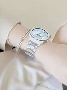 1pc Galaxy Watchband Transparent Resin Ice Band 20mm22mm Silver Clasp Compatible With Samsung 40/42/43/44/45/46/47mm And Compatible With Samsung Galaxy Watch 7/6/5/4 Pro/4/Galaxy Watch 6 Classic SamsungGalaxy Watch Fibit Galaxy Watch Strap In Smart Watch Band Women And Men Breathable And Cold Strap In Summer - Clear - View 4