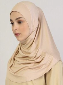 2pcs Women Solid Color Instant Hijab Set, Prayer Casual Pleated Headscarf Combination, Multi-Color Options, Practical Headscarf, Tudong, Instant Long Khimar Hijab, Suitable For Daily Wear All Seasons