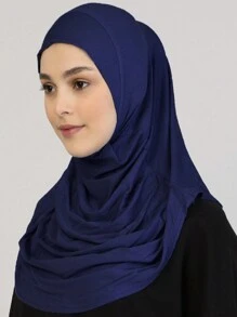 2pcs Women Solid Color Instant Hijab Set, Prayer Casual Pleated Headscarf Combination, Multi-Color Options, Practical Headscarf, Tudong, Instant Long Khimar Hijab, Suitable For Daily Wear All Seasons