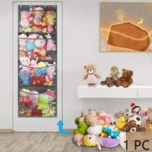 Over Door Stuffed Animal Toy Storage Hanging Organizer 4 Expandable Mesh Net Pockets, Stores Loads Of Plush Toys | Large Plushie Display For Boys, Girls Behind The Door Storage Hanging Bag Household Hanging Mesh Breathable Storage Bag Multifunctional Toy Sundries Storage Bag - Grey - View 1