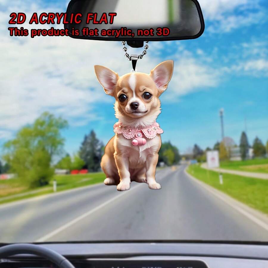 1 件亚克力粉色吉娃娃小狗形状多功能 2D 装饰，适用于汽车、背包、钥匙、手机配件、家居装饰、房间装饰、墙壁装饰