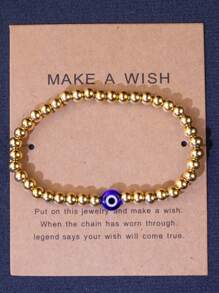 1 件幸运蓝色邪眼不锈钢串珠手链带祝福卡女士 - 彩色 - 查看 4