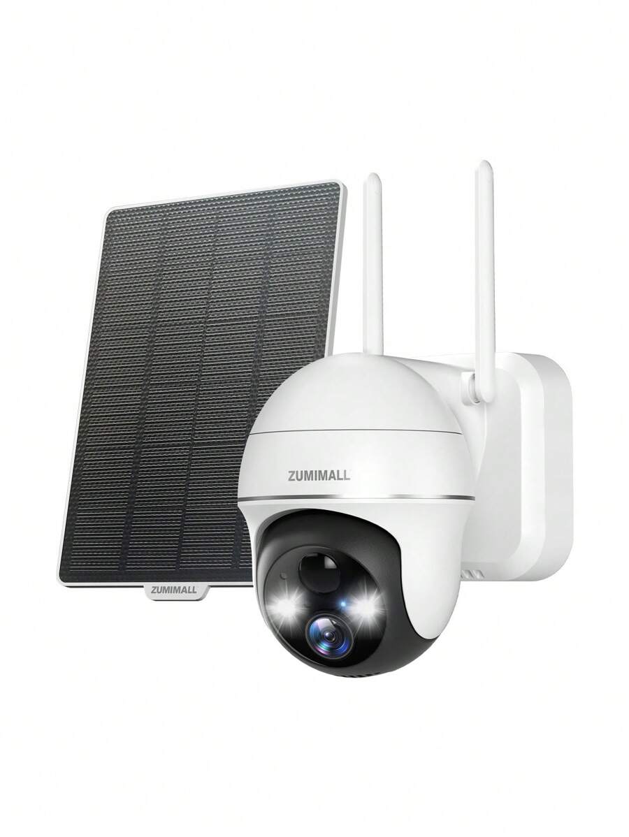 ZUMIMALL Cámaras de seguridad inalámbricas para exteriores con aplicación, cámara para exteriores con giro y desplazamiento de 360°, cámaras de seguridad solares de 2K para el hogar, con foco y sirena/2.4G WiFi/visión nocturna a color de 3MP/comunicación bidireccional/detección de movimiento PIR/tarjeta SD/nube