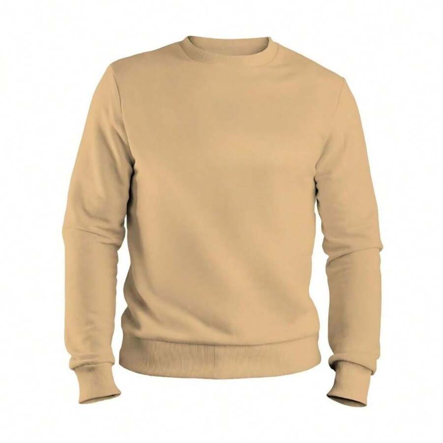 Men's And Women's Plain Round Neck Crew Neck Sweatshirt Flannel Cold Weather Blouse Immediate Shipping - 米色 - 查看 1