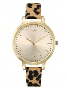 1pc Women's Leopard Print Casual Quartz Watch - Gold - View 2