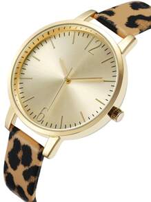 1pc Women's Leopard Print Casual Quartz Watch - Gold - View 1