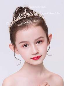 1 pieza Diadema corona dorada estilo coreano para niños, accesorio para el cabello de princesa con cristal y rhinestone para niña - A - Ver 2