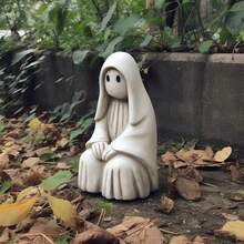1 pieza Escultura de jardín de Halloween Fantasma blanco Estatua de exterior Decoración de jardín de fantasma lindo Artesanía de resina - Multicolor - Ver 2