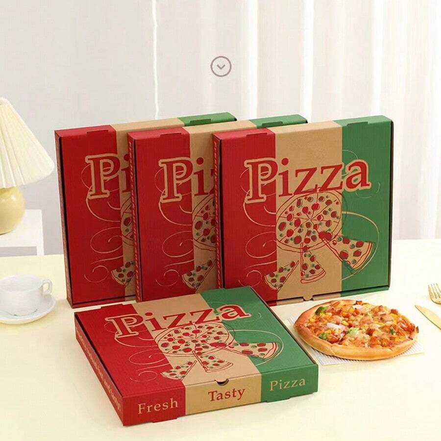 5 piezas de cajas de pizza cuadradas desechables de papel con tapas abatibles - Envases para llevar de cartón corrugado, adecuados para restaurantes, picnics y festivales