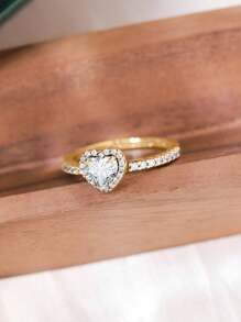1 pièce Bague de fiançailles à cœur en zircone cubique scintillante blanche pour femmes, bague de mariage, bague de promesse, bague d'éternité, cadeau de bijoux fins pour la Saint-Valentin