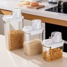 1 件带量杯的密封食品储存容器，透明塑料厨房和食品罐，适用于宠物食品、谷物、谷类、面粉，带手柄 - 無色 - 查看 5