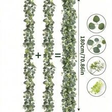 1pc/2pcs/3pcs/5pcs, 70.86 Inches/5.9 Feet Home Decor Artificial Table Vines,Green Eucalyptus Flower Crown With Silver Dollar Eucalyptus Leaves And Gypsophila Flower Crown Centerpieces Artificial Flowers Vines Plastic, Valentine Day, Gift Gifts Birthday Graduation - Green - View 2