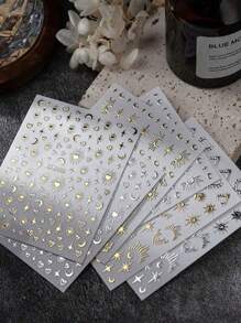 6 Bögen Bohemien Motiv Nail Art Aufkleber mit Stern, Mond, Muster und Herzform DIY