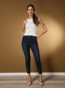 Steve Store Women's Fashion Ribbed Basic Tank Top - 白色 - 查看 3