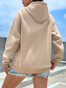 CHIEREGATO OUTLET Women's Sweatshirt Winter Cold Blouse Kangaroo Moletom Cute Cat Print Blouse - 卡其色 - 查看 2