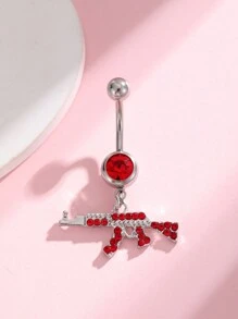 1pc Fashionable Belly Button Ring With Gun Shaped Pendant And Inlaid Rhinestone For Everyday Wear, For Women - pistol navel ring - View 13