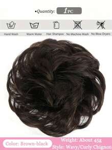 黑色、棕色、金色凌乱发髻假发片 - 自然波浪卷发发髻，蓬松盘发接发，卷曲波浪马尾合成假发，配有弹力发带，适合女性和女孩日常、派对、婚礼和轻松造型 - 彩色 - 查看 15
