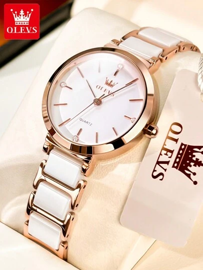  OLEVS Women's Watch Women's Luxury Brand Watch Elegant Stainless Steel Ceramic Watch Strap Bracelet Waterproof Fashion Quartz Women's Dress Watch