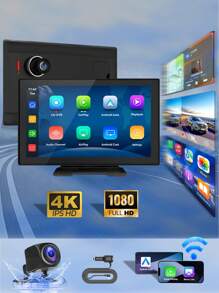 1 套，倒车后视摄像头 1080P 防水夜视，带 9 英寸大高清便携式蓝牙 CarPlay 车载触摸屏，无线车载立体声音响，支持 Apple CarPlay 和 Android Auto，适用于所有汽车的车载播放器/导航/多媒体 - 黑色 - 查看 1