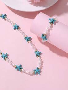 Bộ 2 món vòng cổ và vòng tay đính hạt hình sao biển, thích hợp cho kỳ nghỉ hè ở bãi biển dành cho thanh thiếu niên. - 2 cái - Xem 6