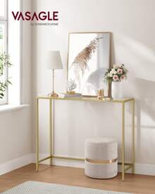 VASAGLE Console Table, Side Table, Tempered Glass Tabletop, Modern Sofa Table, Easy Assembly, With Adjustable Feet, For Living Room, Hallway - Gold - View 1