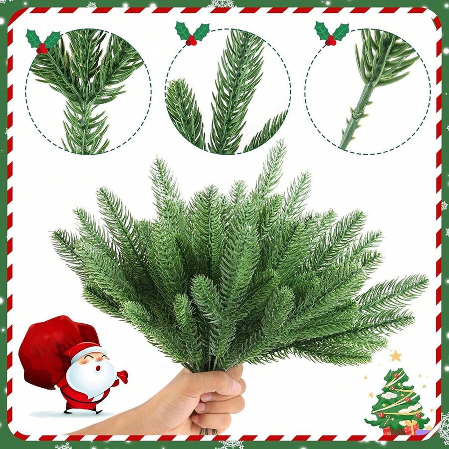 10 Cành thông nhân tạo Cây xanh Giáng sinh Lá thông Tự làm Phụ kiện và bình xịt tuyết tùng cho Vòng hoa Giáng sinh Thủ công và trang trí nhà cửa - màu xanh lá - Xem 1